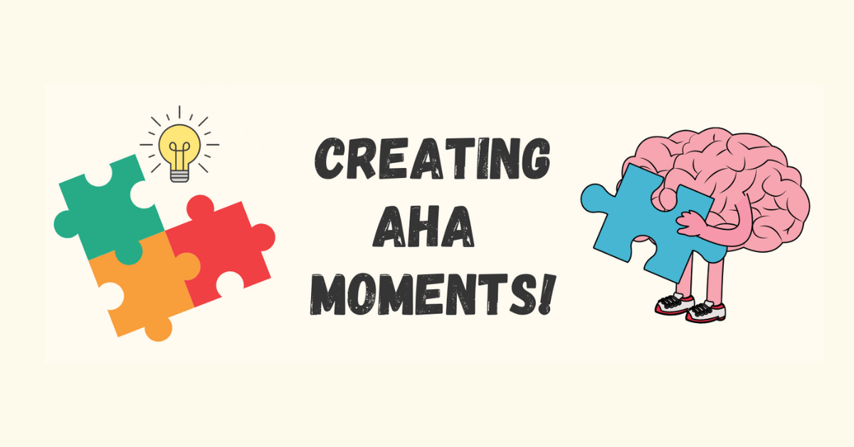 a brain holding a puzzle card to connect and create aha moments